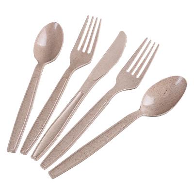 China Travel Camping Flatware Eco-friendly Biodegradable Set Wheat Straw Disposable Spoon Fork Knife Biodegradable Cutlery Set for sale