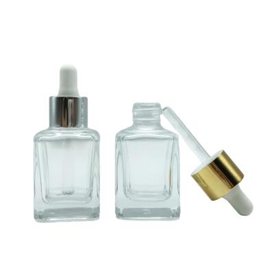 China 35ml Cosmetic Square Shape Serum Glass Dropper Bottle For Cosmetic Essential Oil for sale