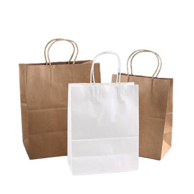 China Wholesale Disposable White Brown Take Away Kraft Paper Coffee Paper Bags With Handles for sale