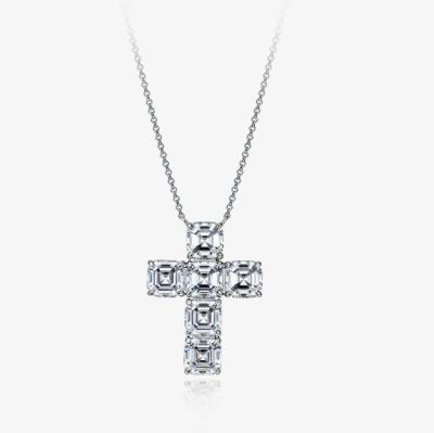 China Nice Design Ready To Ship 925 Sterling Silver Zircon Asscher 7x7mm CZ Cross Pendant Jewelry Cubic for sale