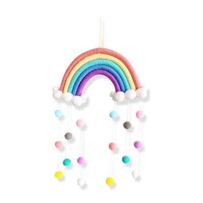 China Eco-Friendly Nordic Handwoven Rainbow Cotton INS Wall Hanging Decoration Room Hanging Decoration Felt Ball Photo Props for sale