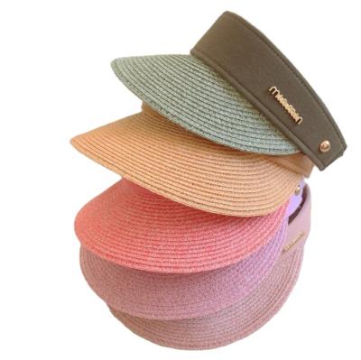 China Mix Color Sale Straw Topless Kids Summer Adults Kids Sun Visor Striped Hot Foldable Paper Empty Top Hat For Gorl Boy for sale