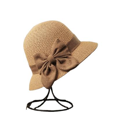 China Small Brim Straw Sunshade Sunshade Fisherman Hats Female Korean Japanese Bow All-matching Foldable Sunproof Summer Basin Character Style Small Hat for sale