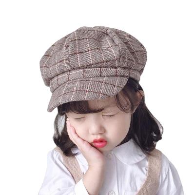 China Korean Style Boys Fashion Baseball Cap Octagonal Hat Peaked Hat Girls Spring Beret Hat Children Checked And Fashionable Autumn Baby Hat for sale