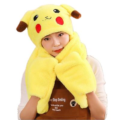 China Cute JOINT Movable Gloves Integrated Set Girl's Three-Piece Headwear Pikachu Rabbit Ears Hat Scarf Winter Headwear Student for sale