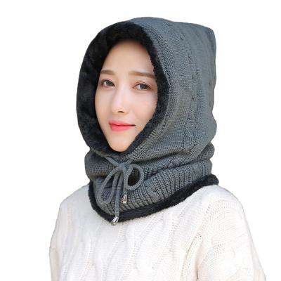 China COMMON female winter hat with plush lining All-matching scarf female windproof hat warm wool knitted hat plus velvet one-piece warmhat for sale