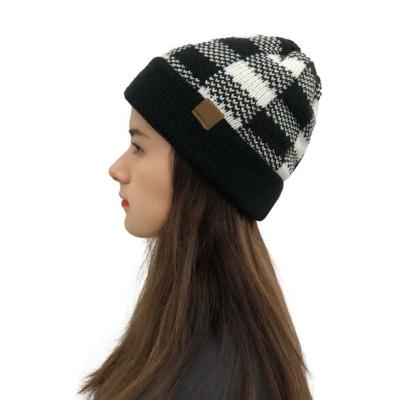 China COMMON hat autumn and winter woolen warm knitted flanging hat women's plaid sweater hats for man woman for sale