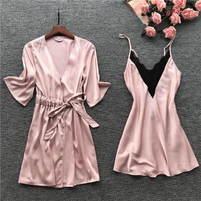 China 2020 Women Summer Breathable Silk Pajamas Long Suits High Quality Formal Nightgown Sleepwear With Backless for sale