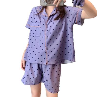 China Breathable Women's Pajamas Set Shorts Lovely Two-Piece Casual Home Short Sleeve Love Wear Loose Eye Mask for sale