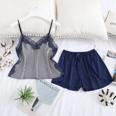 China 2019 Breathable Comfortable Home Silk Lace Suspender Shorts Set for sale