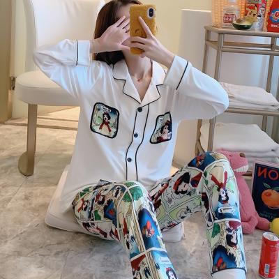 China Breathable Cartoon Snow White Women's Long Sleeve Pajamas Spring Casual Home Wear Set for sale