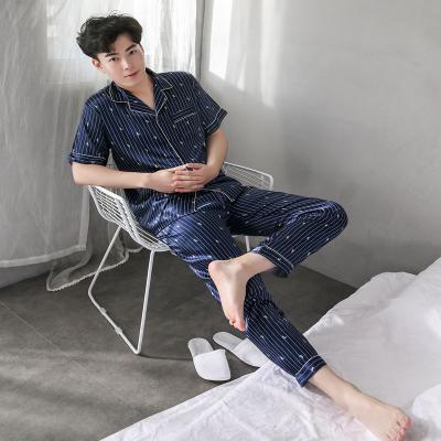 China 2019 Breathable Pajamas Suit Men100 Silk Pajamas Nightgowns Custom Pajamas for sale