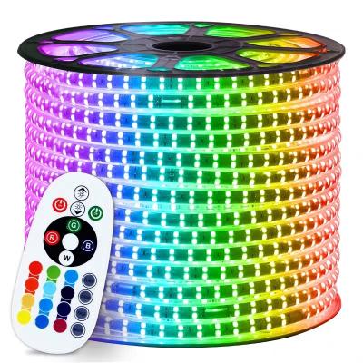 China Smart Flexible High Voltage Cuttable Outdoor RGB Smd5050 Ip67 Led Strip Lights Residential APP Controller RGB 60led 180led for sale