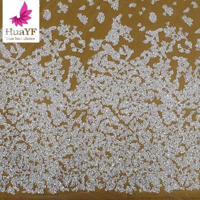 China 2023 Viable Luxury French White Beaded Beaded Sequin Lace Fabric Bridal Wedding Dress Fabric HY2085-4 for sale