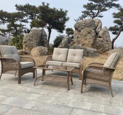 China Weather Furniture Factory Direct Outdoor Wicker Patio Furniture Product Coffee Table Chair Set 4pcs Round Steel Rattan Garden Leisure Furniture Factory for sale