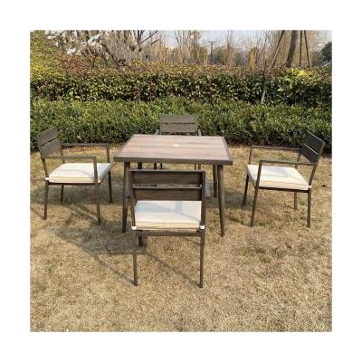 China Modern Aluminum Frame Table And Cheap Garden Sofa Steel Five Piece Chair Set for sale