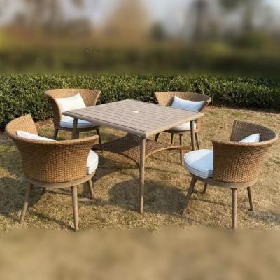 China Modern Backyard Swivel Chair Patio Dining Rattan and Steel Sofa Five Piece Seat Set for sale