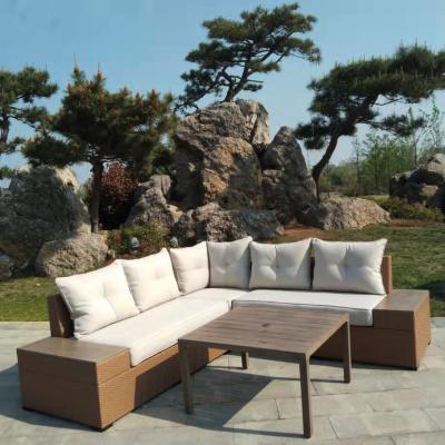 China Modern Luxury Patio Seat Patio Backyard Furniture Corner Sofa Comfortable Rattan Wicker Four-Piece Outdoor Set for sale