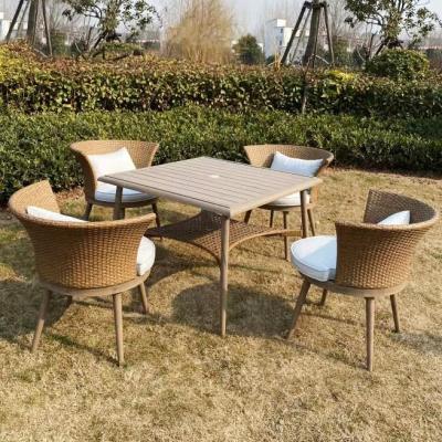 China Modern Outdoor Furniture Backyard Swivel Chair Patio Dining Rattan and Steel Sofa Five Piece Seat Set for sale