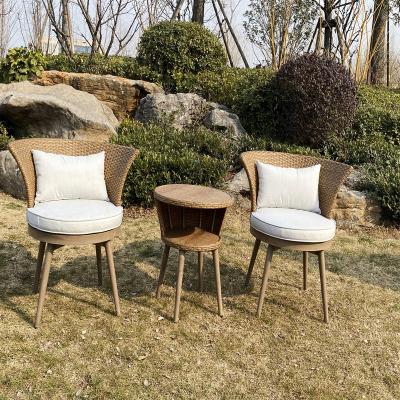 China Garden Sofa Set Modern PE Rattan Outdoor Dining Table and Chair 3 Piece Simple Outdoor Furniture for sale