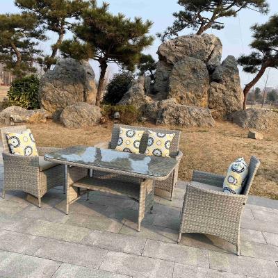 China Outdoor Modern Hotel Furniture Garden Chair Sofa Seat Customized Logo Steel Wicker Frame Four Piece Set for sale