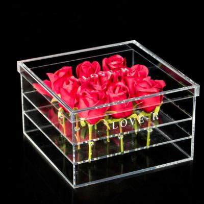 China Recycled Materials New Product Roses Or Other Luxury Acrylic Flower Packaging Box Gift Flower Box for sale