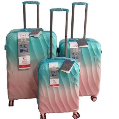 China Modern Wholesale Luxury Designer Carry On Luggage Set Custom Logo Printed Trolley Case PC Printing Travel Bag Set for sale