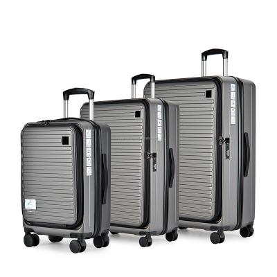 China ABS 2023 3 Piece Trolley Suitcase Set ABS PC Front Open Bag Luggage Set for sale