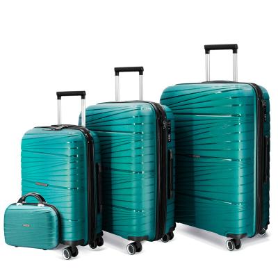 China Wholesale PP Luggage Dispensers Hardside PP Suitcase Sets With TSA Lock Dark Green Checked-Large Luggage Case for sale