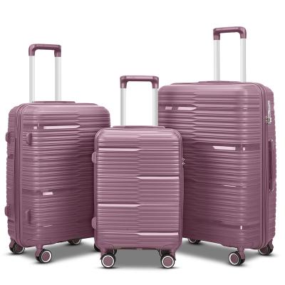 China Shell Trolley Luggage Factory Price Fashionable Tough Customized Luggage Trolley Spinner PP Luggage Set Travel Suitcase for sale