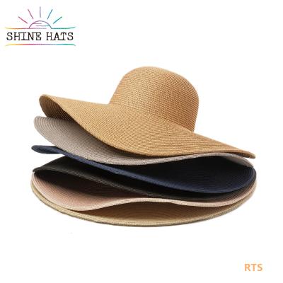 China Striped Extra Wide Oversized Beach Hat 2021 Amazon Wholesale Sun Paja Sombreros Shine Hats For Women Soft Paper Straw Hats for sale