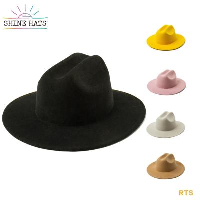 China Striped 2022 Kids 11cm Flat Top Color Cowboy Fedora Hat Felt Wool Little Boy Wide Brim Felt Bowler Pink Custom Fashion Cappello for sale