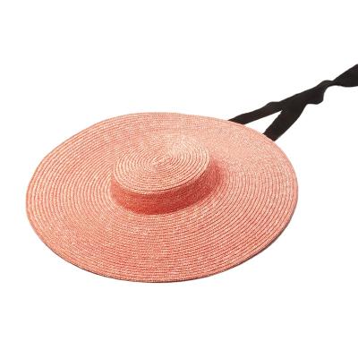 China 2021 Brim Floppy Sombreros de Paja Wholesale Luxury High Top Pink Striped Floppy Sun Beach Straw Hat for Women for sale