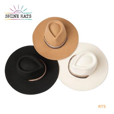 China Wholesale Custom Made 100% Wool Mujeres Lana Adults Ladies Sombrero Woolen Edge Women Wide Classic Ribbon Striped Jazz Felt Fedora Hats 2021 for sale