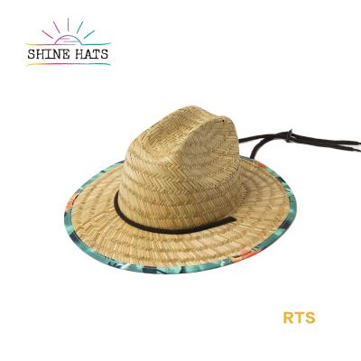 China Wholesale custom made summer beach lifeguard women dobby shinehats raffia beach boho logo brim logo playa de paja sombrero dye color wide straw hats for sale