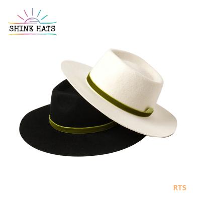 China Striped 2021 Wholesale Custom Adults Sombreros Shine Hats Belt Woolen Brim Hat Mujeres Ladies Fieltro Wide Wide Women Felt Jazz Fedora Hat for sale