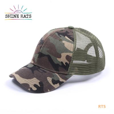 China OEM COMMON Flat Brim Shinehats Military Camouflage Fit Distressed Plain Custom High Quality Trucker Hats Gorra Militares Camouflage Hats for sale