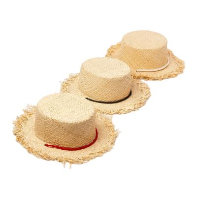 China Wholesale Custom Handmade Straw Hats Straw Boater Hat Raffia Beach Adorable Kids New Character 2021 Rustic Wooden Rough Beads Selvedge for sale