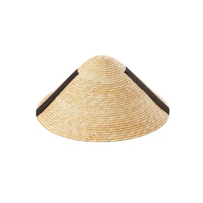 China 2021 New Cute Character Black Ribbon Bamboo Straw Hat Wholesale Beach Outdoor Hat Sun Protection Baby Kids Straw Hats for sale