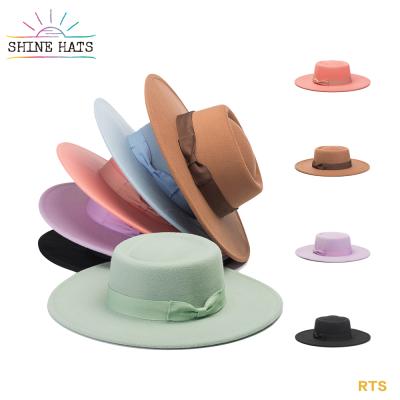 China Shinehats 100% OEM sombrero fieltro striped wood brim hat with bowknot on sale for sale