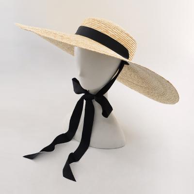 China Beach Hats Wholesale Black White Brim Straw Hat Ribbon Sun Hats Women Beach Straw Hat White Straw Hat Extra Large Wide Straw Hats 10cm Soft Disc for sale