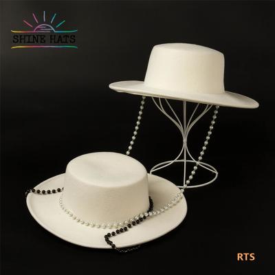 China Fedora Hats OEM Sombrero Caballo Striped 100% Pearl Wool Shinehats Fedora Hats With Beads Panama Style Spring Summer Autum Winter 57cm for sale