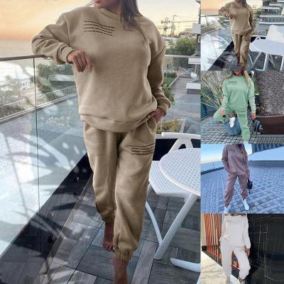 China Sustainable Autumn Solid Letter Print Two Piece Set Women's Casual Sporty Round Neck Loose Pants Tracksuits Top Suit Sweatshirts+leggings for sale