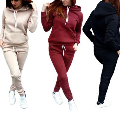 China 2021 Viable Casual Women Sweatshirt Hoodie Sweatpants Two Pieces Fits Solid Color Deep Striped Thermal Sweatshirts Tops Short Sets for sale