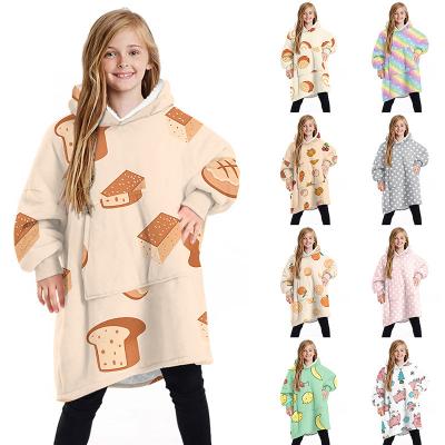 China Wholesale Custom Breathable Oversized Fleece Children's Sweatshirt Print Plush Wearable Hoodie Blanket With Hoodie For Kids for sale