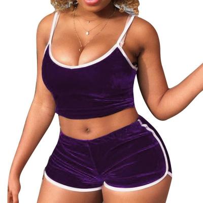 China QUICK DRY women's sexy velvet 2 piece gear strap camisole sleeveless crop top elastic shorts set 2021 hot sale for sale