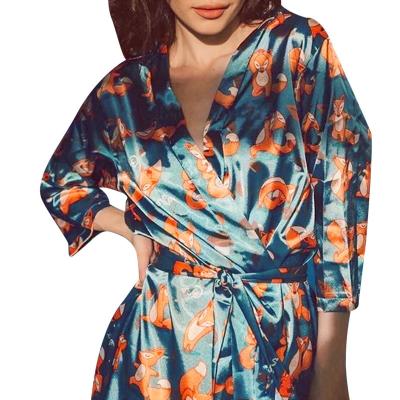 China Leisure 2020 Gray Women Sleepwear Chinese Lady Elegant Digital Printing QUICK DRY for sale