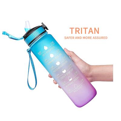 China tritan plastic water bottle stocked hot style 32oz water bottles with straw drinking 1000ml plastic water bottle with time marker for sale