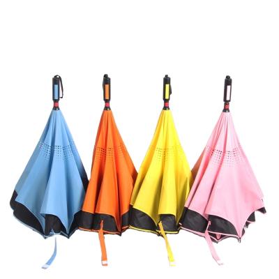 China 2021 New Vintage Creative Custom Printing C Hook Handle Reverse Umbrella Self-Holding Reverse Double Layer Magic Windproof Car for sale