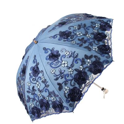 China Black Royal Luxury Noble Royal Luxury Double Layer Vinyl Pleat Umbrella Lace Umbrella Morden Opera Protection Sun Lace UV Umbrella Party for sale